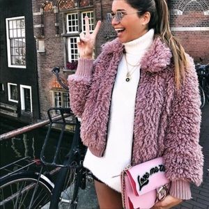 GORGEOUS ZARA Pink Shearling Bomber Jacket XS